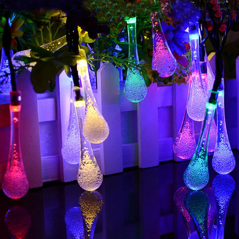 6M 30Leds Solar String RGB Waterproof Water Drop Rain Holiday Light Garden Street Christmas Tree Decoration Home Decor Strip