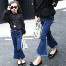 Новые весенние джинсы для маленьких девочек модные хлопковые детские штаны для девочек полная длина для партии и спортивная с эластичной талией стиль детские штаны