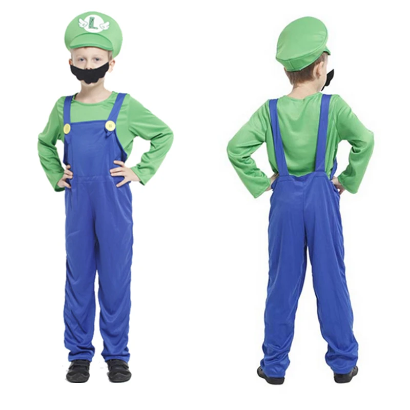 Детские маскарадные костюмы Super Mario Bros для детей Вечерние косплея Luigi на Хэллоуин