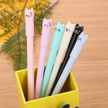 

1PC Cute Kawaii Black Ink Cat Gel Pen 0.5mm Ball Point Black Cartoon Plastic Gel Pens for Writing Office School Stationery