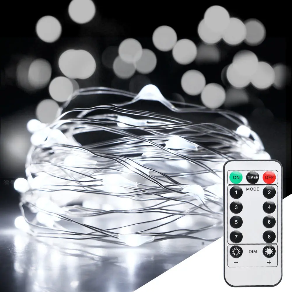 Mini 5m 50LED Copper Wire Fairy Starry String Light Home Decoration Waterproof Wireless Remote Control Dimmable