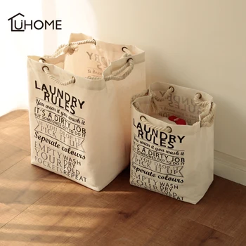 

Letter Printing Laundry Organizer Toy Storage Bag Dirty Hamper Large Shopping Bags Cotton Linen Shop Handbag Totes for Women