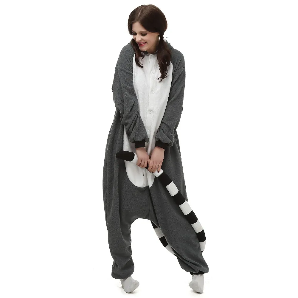 Пижама для взрослых Lemur Kigurumi Onesie Unsiex, Пижама kigurumi, теплая мягкая одежда для сна, домашняя одежда, вечерние костюмы на Хэллоуин