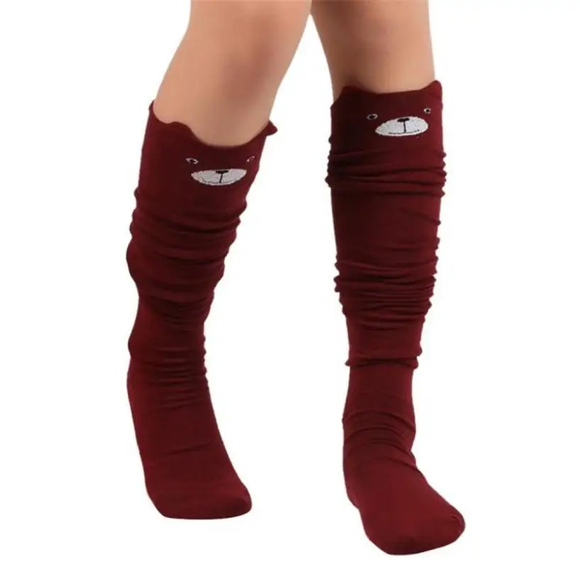 Для женщин Catoon носки гольфы выше колена высокие носки средней школы Для женщин плотно бедро высокие чулки из хлопка chaussette femme - Цвет: red