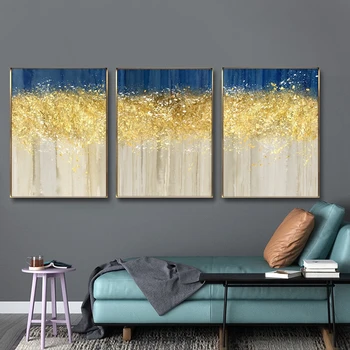 

Free Shipping 3 Panels Canvas Art High Quality Gold Abstract Oil Painting Wall Decor Art Hand Painted 3 Pieces Art Paintings