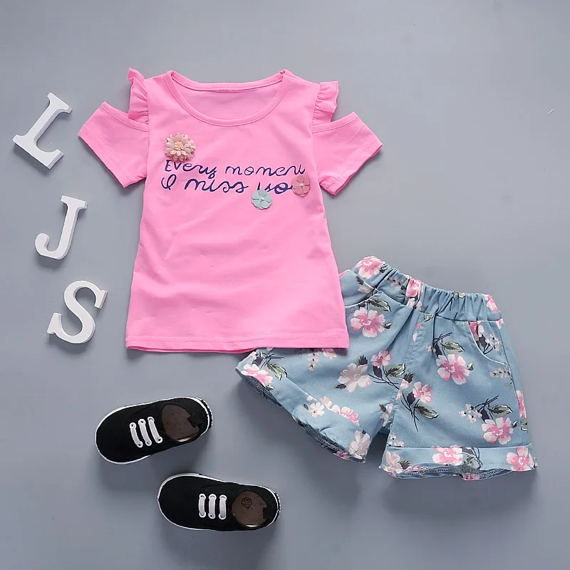BibiCola/летний комплект из 2 предметов для девочек, одежда для малышей милый топ для маленьких девочек+ шорты с цветочным рисунком спортивные костюмы комплект летней одежды для маленьких девочек