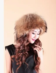 Русский стиль, большой размер, Женская Роскошная шапка из натурального Лисьего меха, новинка, зимние теплые элегантные женские шапки из лисьего меха, утолщенная шапка принцессы - Цвет: raccoon fur
