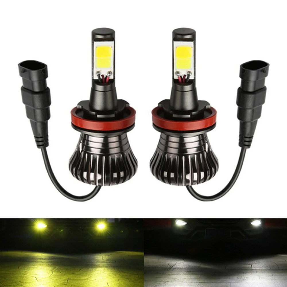 2pcs Car LED Bulb Fog Light Dual Color Super Bright Headlights Yellow