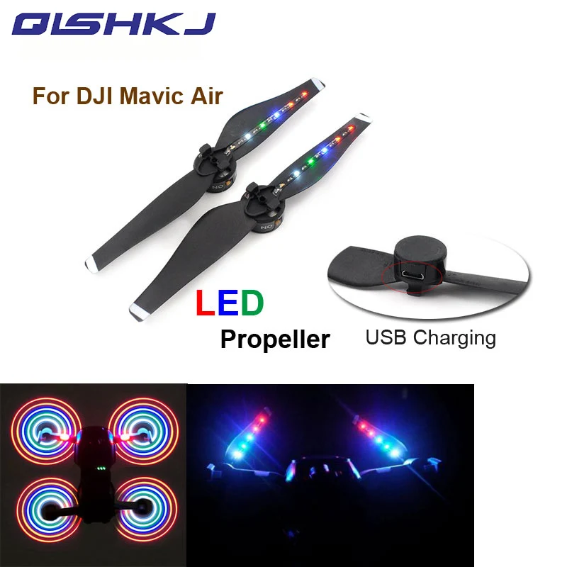 New arrival 2 pair DJI Mavic Air propellers With LED Charging Flash USB Charger Propellers For air drone Accessories | Электроника