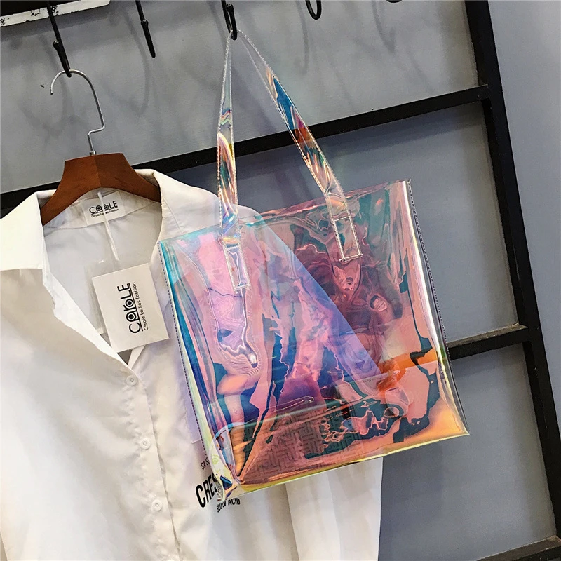 شفافة الليزر يد جديد كبير حمل المرأة حقيبة التسوق الكتف حزمة لامعة رسول Crossbody سيدة مخلب أعلى-حقائب بيد