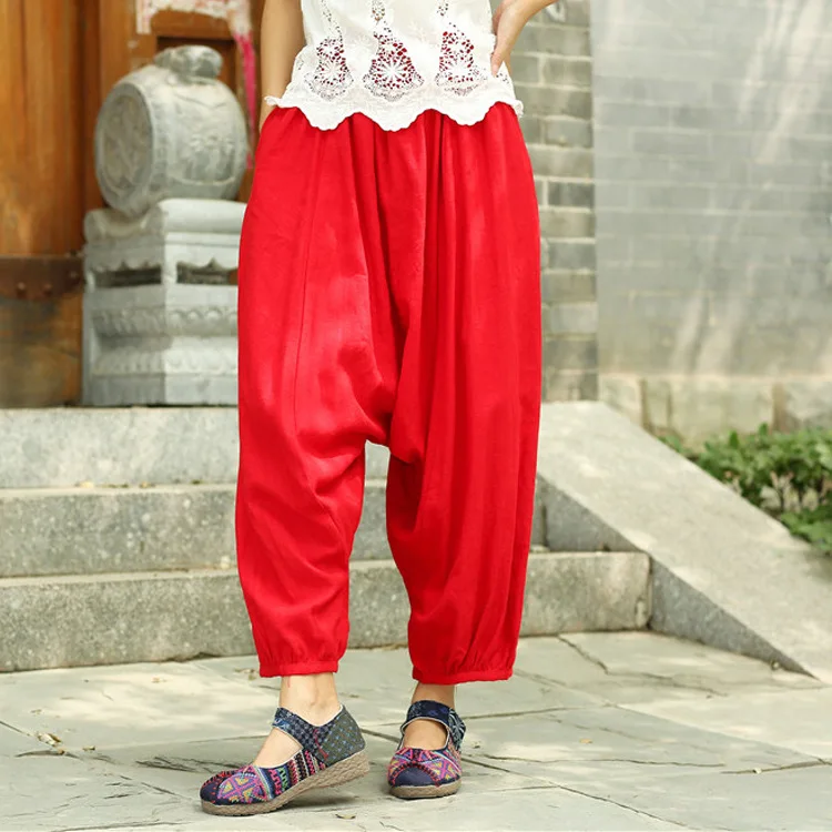 

Spring Women Yoga Pants Linen Wide Leg Loose Crotch Pants Yoga Trousers Running Jogger Casual Fitness Workout Pant Sportswear