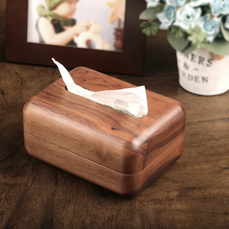 

Black walnut tissue box Paper towel wood storage box surface Polishing