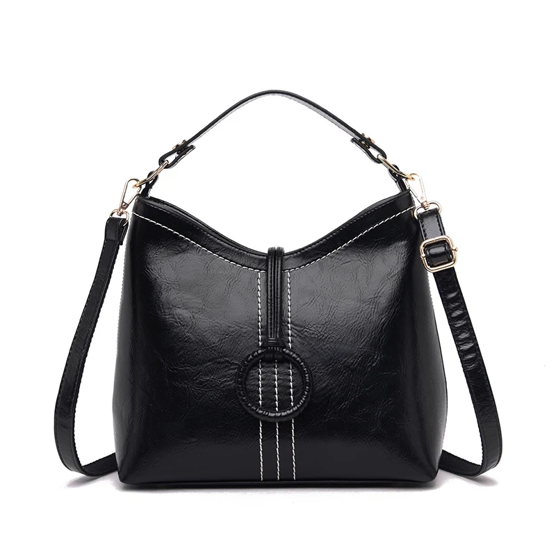 KMFFLY Винтаж провощенная Промасленная кожа Сумки Роскошные брендовые сумочки для женщин дизайнерские женские через плечо для сумка - Цвет: Black