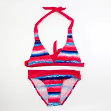 Детская одежда 2 шт. бикини, купальники, девочек милые детские полосатые детские купальники купальный костюм для девочек, купальный костюм Пляжная детская одежда купальные костюмы От 8 до 16 лет