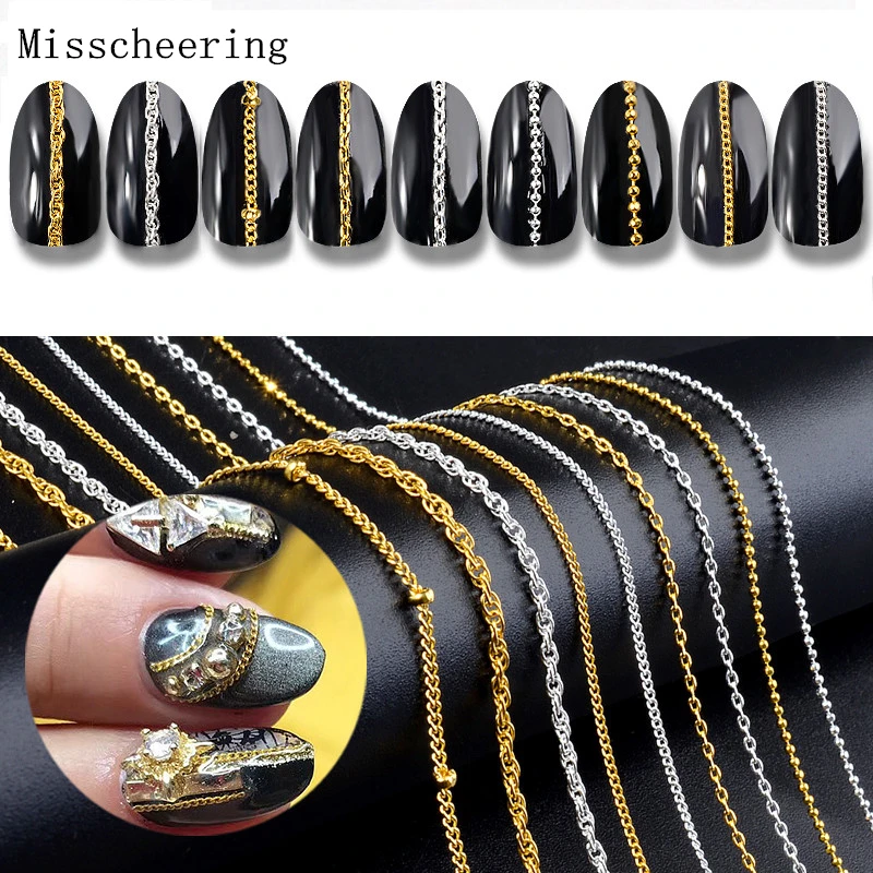 Новые 9 видов стилей серебристо-золотистые металлические застёжки украшения для ногтей ювелирные изделия тонкие и очаровательные цепочки дизайн DIY 3D Маникюр Аксессуары