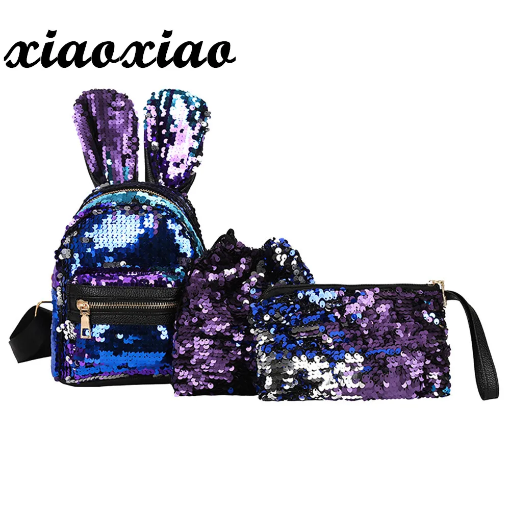 

3Pcs Fashion Student Children Sequins Backpacks+Drawstring Bag+Travel bag Vintage School bag S0907