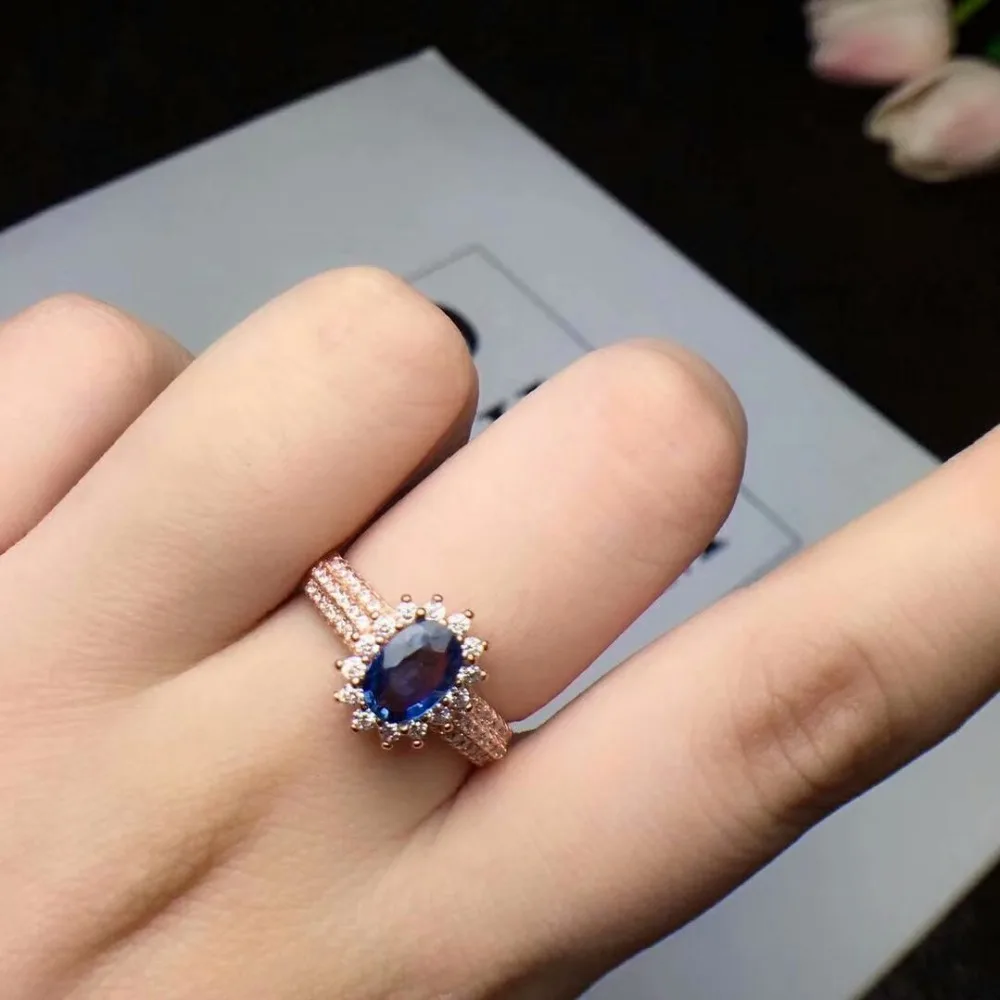 100% 925 sterling silver real Natural sapphire Rings fine Jewelry women open wholesale new gift 5*7mm cj050709agl
