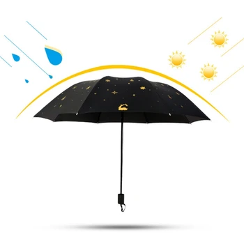 

Portable Vinyl Fabric Anti-UV Three Folding Umbrella Lightweight Portable Sunshade Rain Umbrellas Stamping For Men Women
