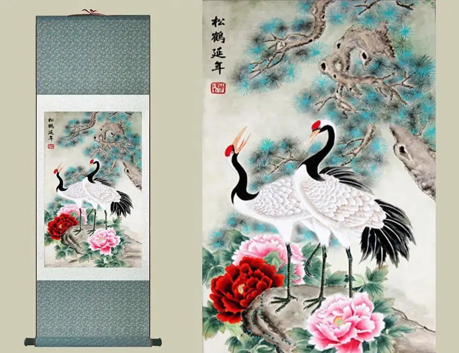 Tradiční čínské umění malba domácí kancelář dekorace čínské malířské jeřáby s borovicemi