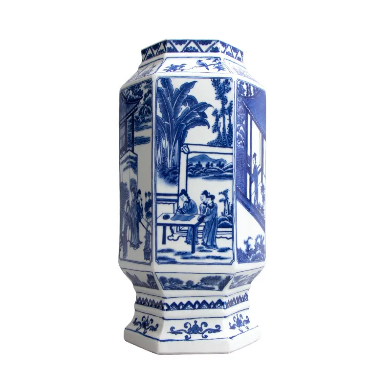 

Antique Hexagon Porcelain Vase Decorative Flower Vase With Chinese Ancient Figures Jingdezhen Porcelain Vase Christmas Gift
