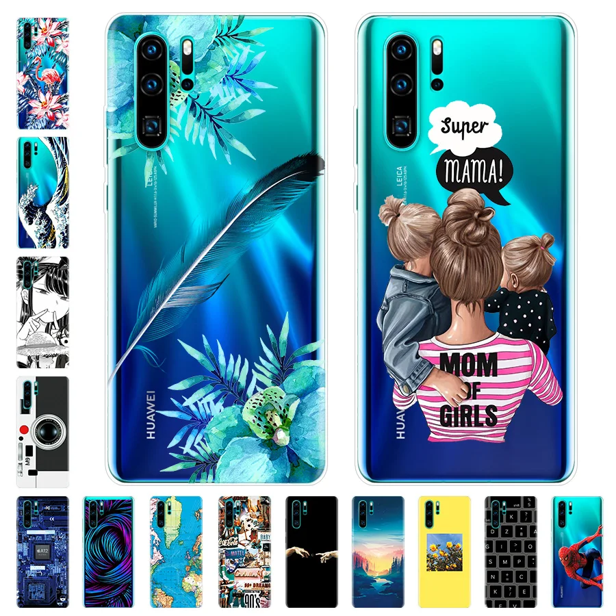 

Ultra Slim Pattern Luxury Clear Case Covers for Huawei P30 Lite Pro P30Lite P30Pro Hull Capas Body Coque Fundas Cartoon Feather