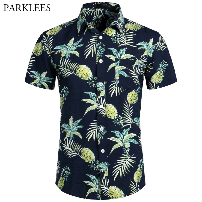 Navy Blue Pineapple Hawaiian Shirt 2019 ...