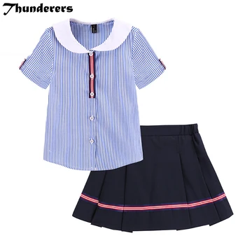 

3-8Y years old student uniforms formal striped shirt bow tie children's class service college wind British style clothing