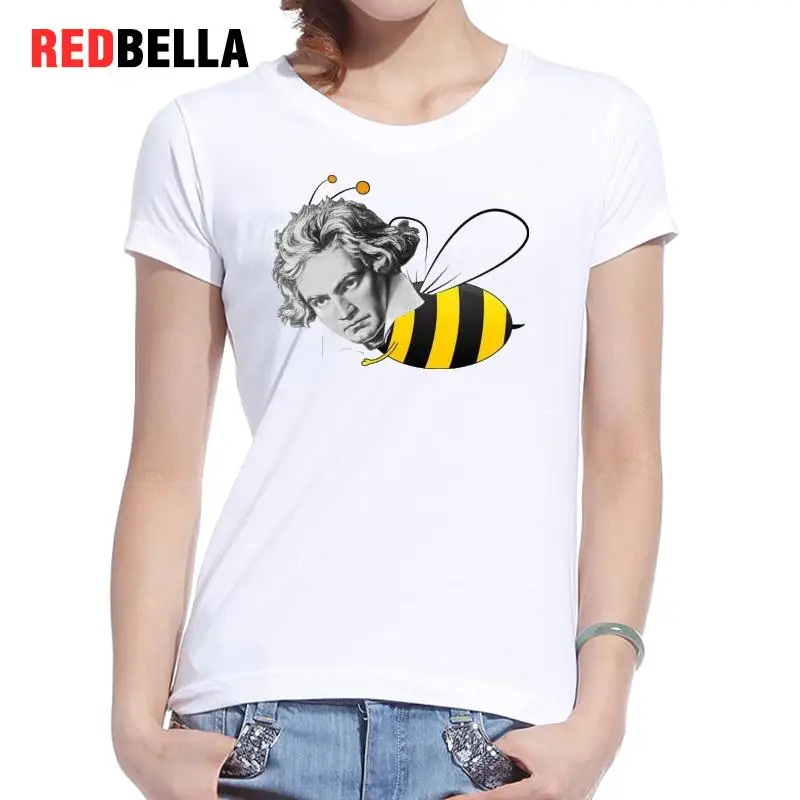 REDBELLA font b Women b font Cotton T Shirt Art Design Parody Spoof Beethoven Bees Funny