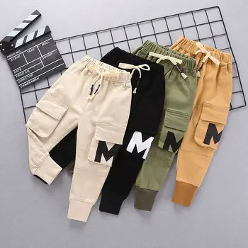 

INS hot baby boys pants 0-5 years old Big pocket stitching letters Spring and autumn children's Fashion overalls cotton trousers
