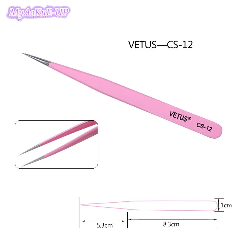 Розовый 5 шт. CS пинцеты «VETUS» нержавеющая сталь антистатические пинцеты для наращивания ресниц CS-11, CS-12, CS-15, CS-5A пинцет