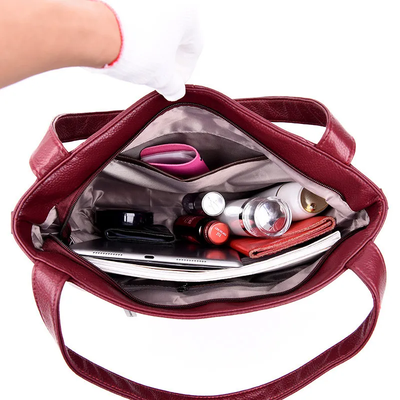 couro feminino casual grande capacidade shulder bolsa