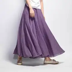 Хлопковая льняная длинная юбка женская 2018 Лето карамельный цвет плиссированная А-силуэт большой круг Faldas винтажная эластичная талия