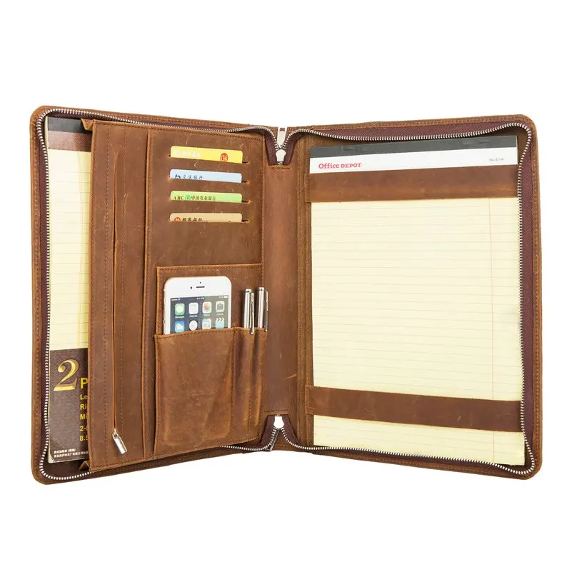 

Personalized Leather Portfolio Organizer Zippered Padfolio with Notepad Holder Letter Size A4 Junior Legal Size A5 Available