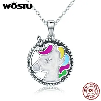 

WOSTU Hot Sale 925 Sterling Silver Colorful Licorne Pendant Choker Necklace For Women Girl Jewelry Wedding Gift CQN266