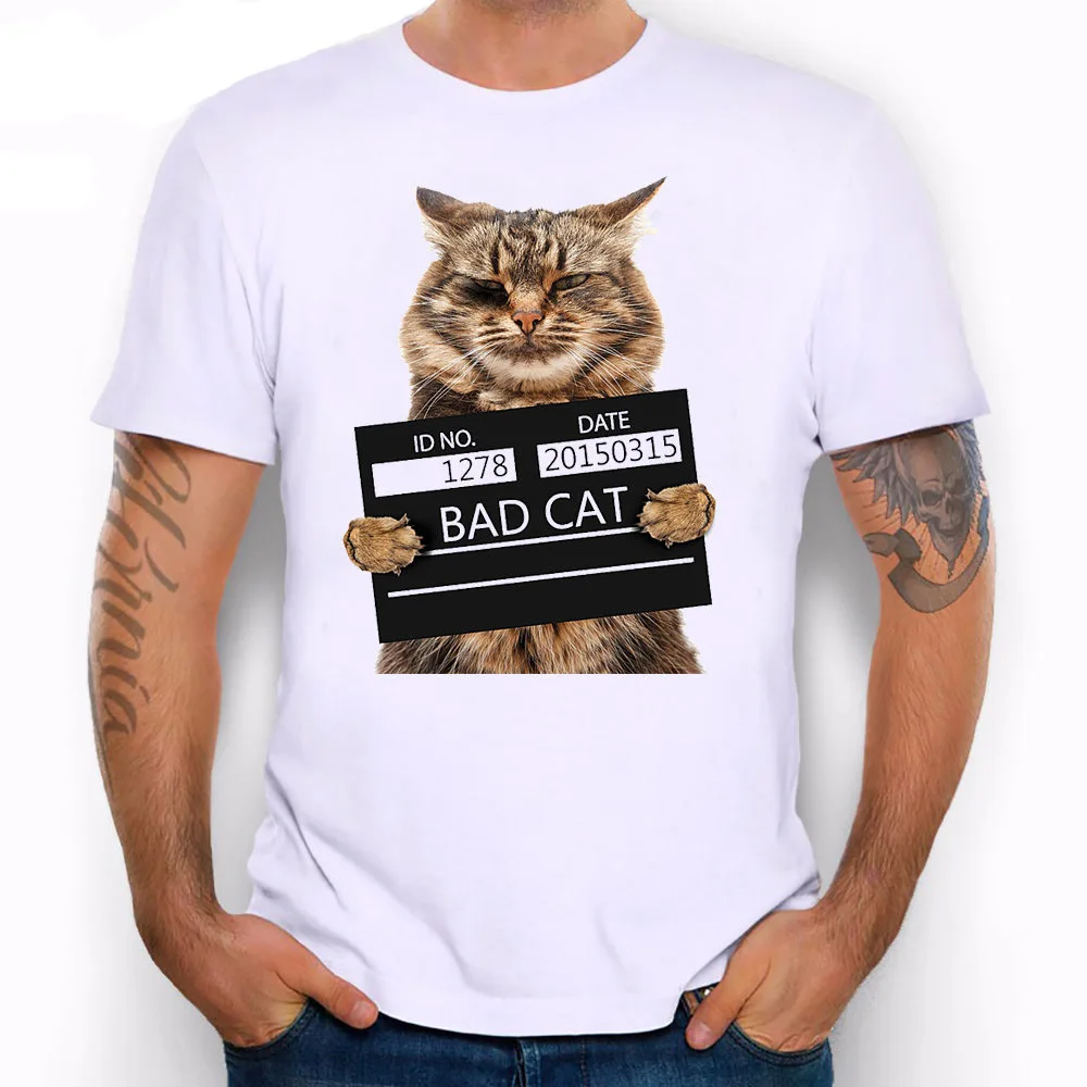 

Men's Bad Cat Police Dept Print T-Shirt Cool Cat t shirt men summer White T shirt hipster Tees la062