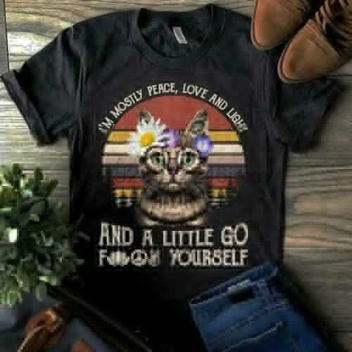 

Cat I&#39M Mostly Peace Love Light Black T Shirt M 6 Xl