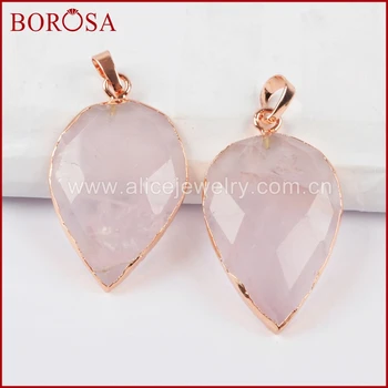 

BOROSA Druzy Gems Quartz Pendant,Drop Shape Rose Gold Color Pink Quartz Pendant Beads for Women Necklace Jewelry WX803
