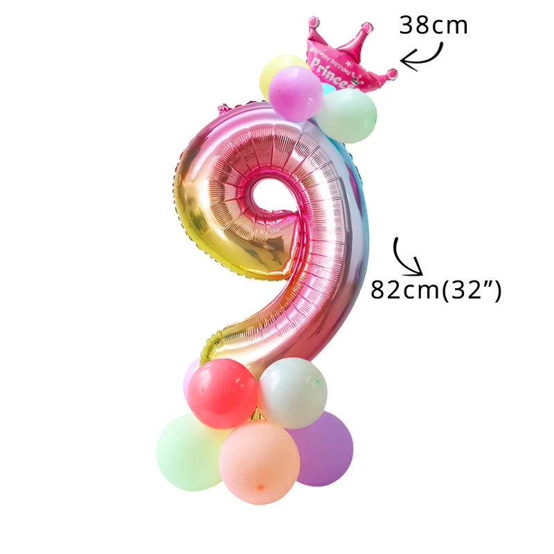 Cyuan переливчатая Радуга Цвет, для детей 0, 1 2 3 4 5 6 7 8 9 Количество воздушных шаров 32 дюймов цифровой, цифровой воздушный шар из фольги декор для вечеринки в честь Дня Рождения шары
