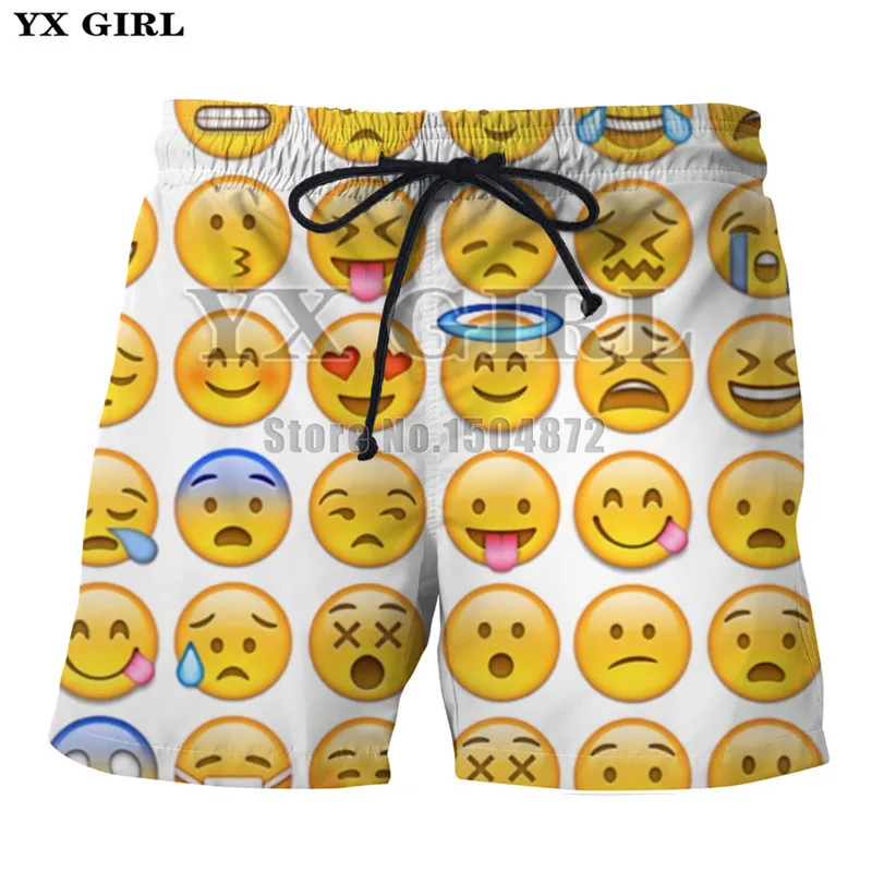 YX Girl 2018 Summer 3d Funny Emoji Printed Casual Shorts for Men