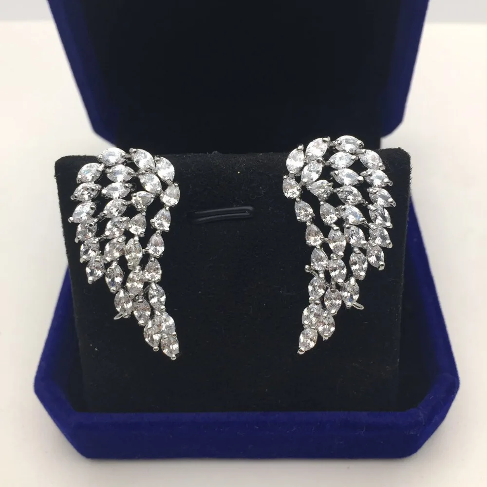 

Celebrity Angle Wings Stud Earrings For Women With Cubic Zircon Stones Brincos Female Jewelry