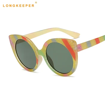 

Glitter Rainbow Cat Eye Sunglasses Diagonal Stripe Retro Sunglasses Fashion Street Shoot Glasses Men and Women Metal Sunglass