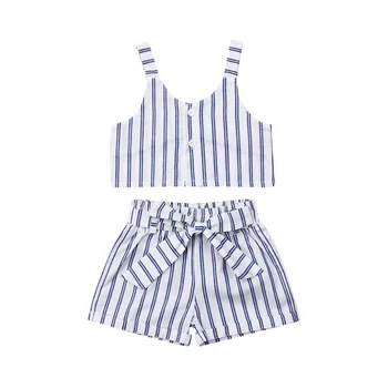 

Fashion Toddler Baby Girls Kids Striped T-shirt Vest Tops+ Belt Short Pant Outfit Clothes Set 0-5Y