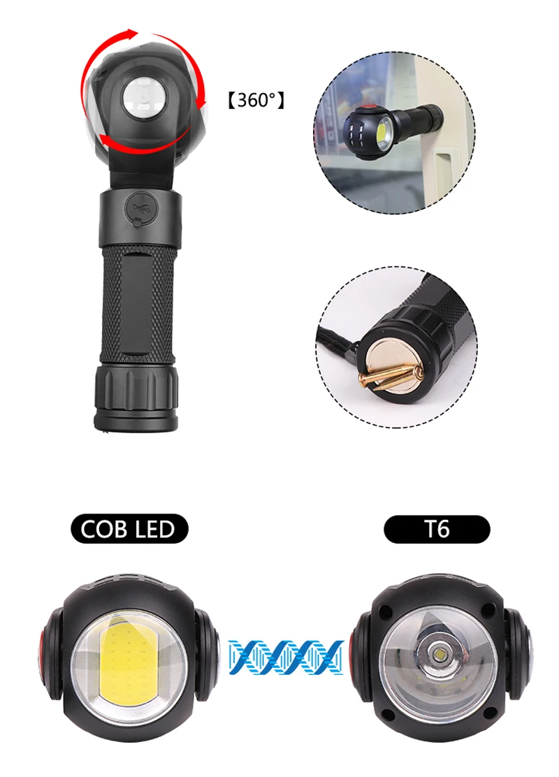 XANES 1315 T6+ COB 7 режимов 360 ° Вращающаяся головка фонарик Магнитный хвост usb зарядка светодиодный фонарь для кемпинга фонарь Рабочая лампа