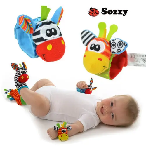Emmababy New A Pair Sozzy Baby Infant Soft Toy Wrist Rattles Finders Developmental Wrist Bells Foot Sock Rattles Soft Toys