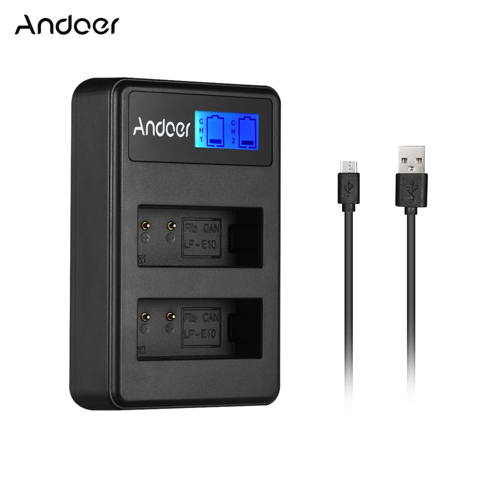 Andoer LCD2-LPE10 двухканальный ЖК-дисплей Камера зарядное устройство для Canon LP-E10 камера