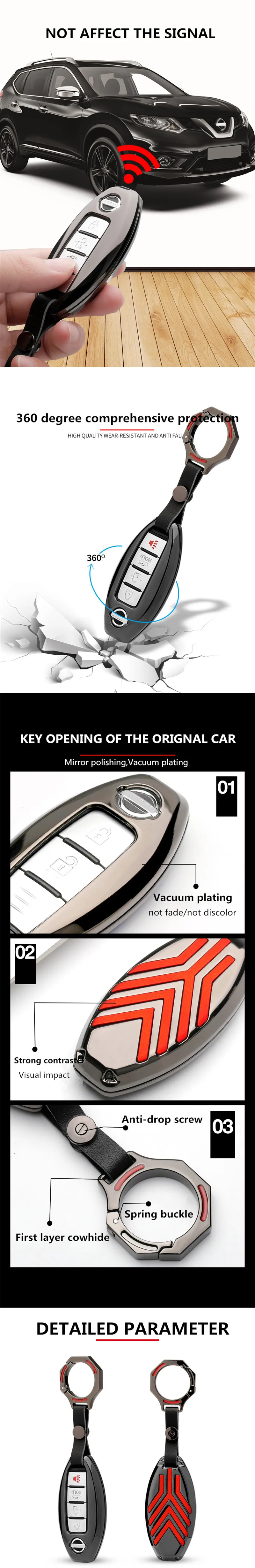 Чехол для ключей автомобиля с цветной полосой из цинкового сплава, дистанционный брелок, чехол для ключей, автомобильные аксессуары для Nissan Altima GT-R 370Z Leaf Infiniti