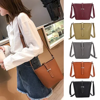 

Women Bucket Shoulder Bag PU Leather Crossbody Bags Travel Beach Messenger Bag New