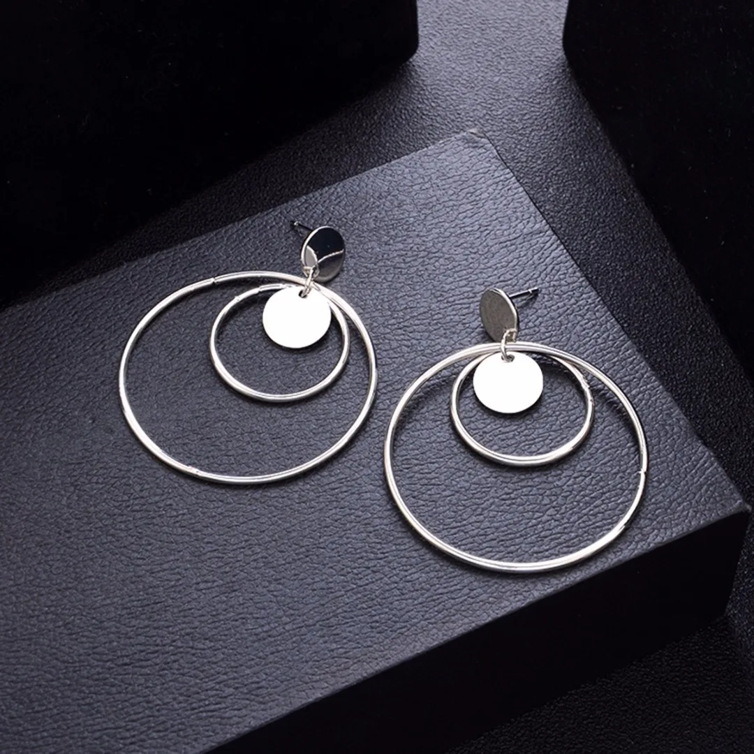 Shellhard Elegant Stylish Large Dangle Earrings Fashion Women Double Round Circle Drop Earrings Charms Geometrical Jewelry Gifts