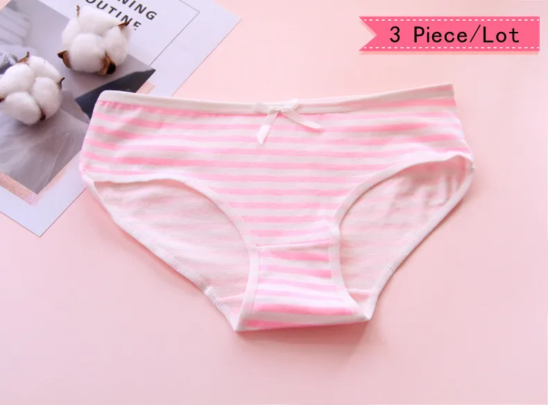 3Pcs/lot Cotton Panty Set Underwear Female Striped Bowknot Comfort Intimates Fashion Female Low-Rise Briefs Lingerie - Цвет: pink