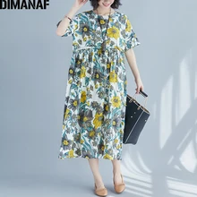 DIMANAF Для женщин летнее платье плюс Размеры с цветочным принтом элегантные женские Vestido Сарафан женский Повседневное свободные Holiday тонкий длинное платье 2018